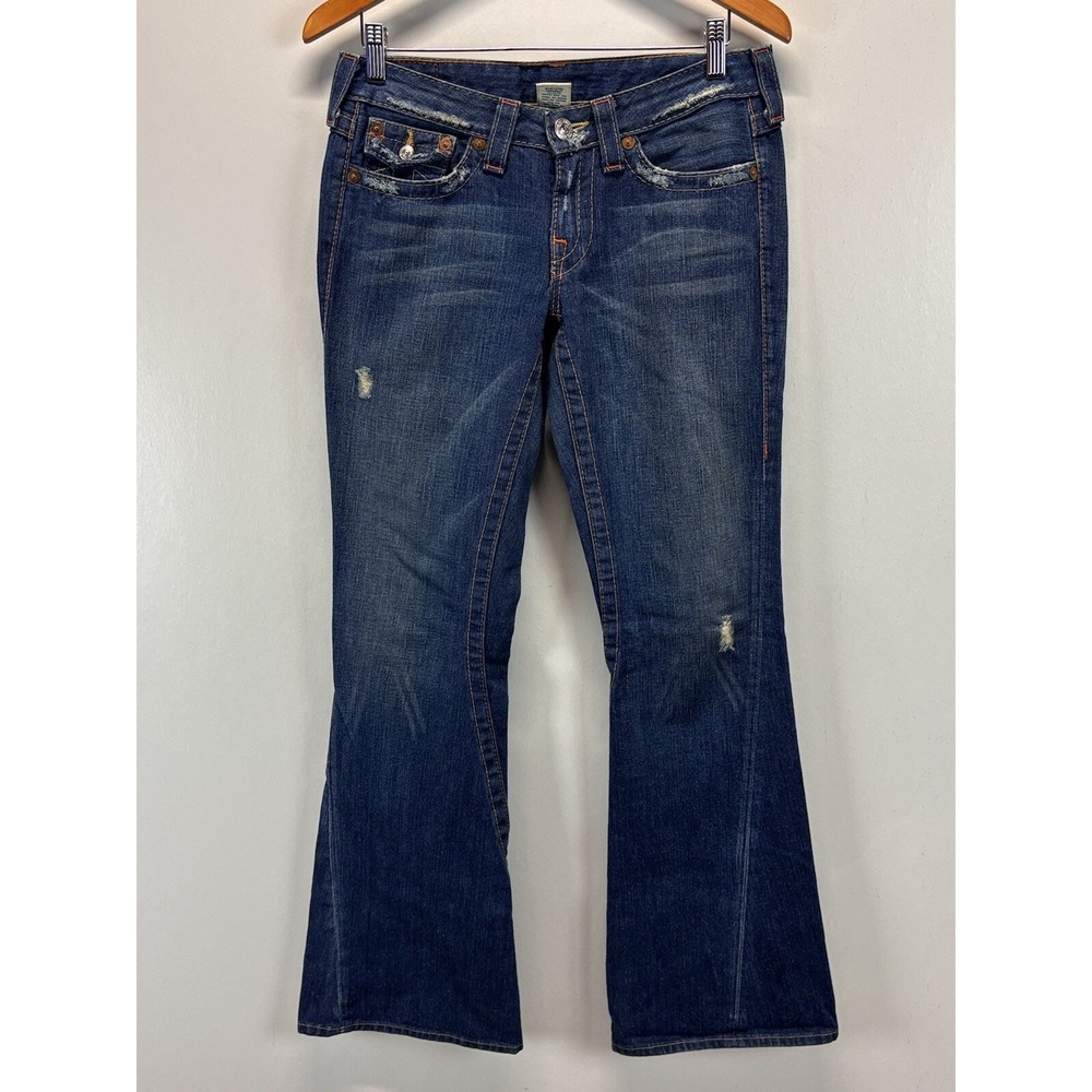 True Religion Joey Low Rise Flare Bootcut Jeans Womens 29x34 Distressed Y2K Flap
